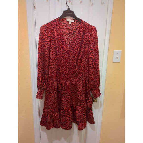 Michael Kors Women's Plus Size 2X Long Sleeve Satin Wildcat Smock Dress - Picture 1 of 12